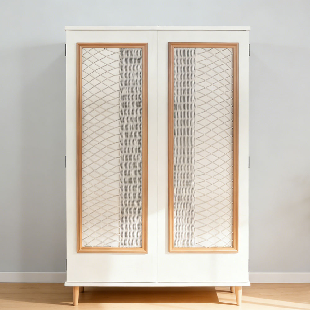 Rattan and wood wardrobe